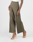 Rayon-Ponte Knit - Pleated Wide Leg Pocket Pant - Olive