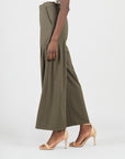 Rayon-Ponte Knit - Pleated Wide Leg Pocket Pant - Olive