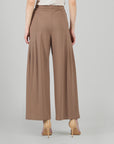 Rayon-Ponte Knit - Pleated Wide Leg Pocket Pant - Taupe