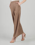 Rayon-Ponte Knit - Pleated Wide Leg Pocket Pant - Taupe