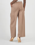 Rayon-Ponte Knit - Pleated Wide Leg Pocket Pant - Taupe