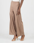 Rayon-Ponte Knit - Pleated Wide Leg Pocket Pant - Taupe