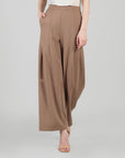 Rayon-Ponte Knit - Pleated Wide Leg Pocket Pant - Taupe