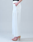 Rayon-Ponte Knit - Pleated Wide Leg Pocket Pant - White