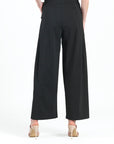 Rayon-Ponte Knit - Pleated Wide Leg Pocket Pant - Black