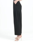Rayon-Ponte Knit - Pleated Wide Leg Pocket Pant - Black