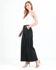 Rayon-Ponte Knit - Pleated Wide Leg Pocket Pant - Black