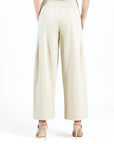 Rayon-Ponte Knit - Pleated Wide Leg Pocket Pant - Khaki