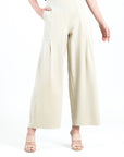 Rayon-Ponte Knit - Pleated Wide Leg Pocket Pant - Khaki