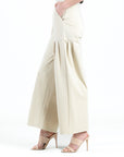 Rayon-Ponte Knit - Pleated Wide Leg Pocket Pant - Khaki