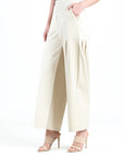 Rayon-Ponte Knit - Pleated Wide Leg Pocket Pant - Khaki