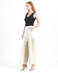 Rayon-Ponte Knit - Pleated Wide Leg Pocket Pant - Khaki