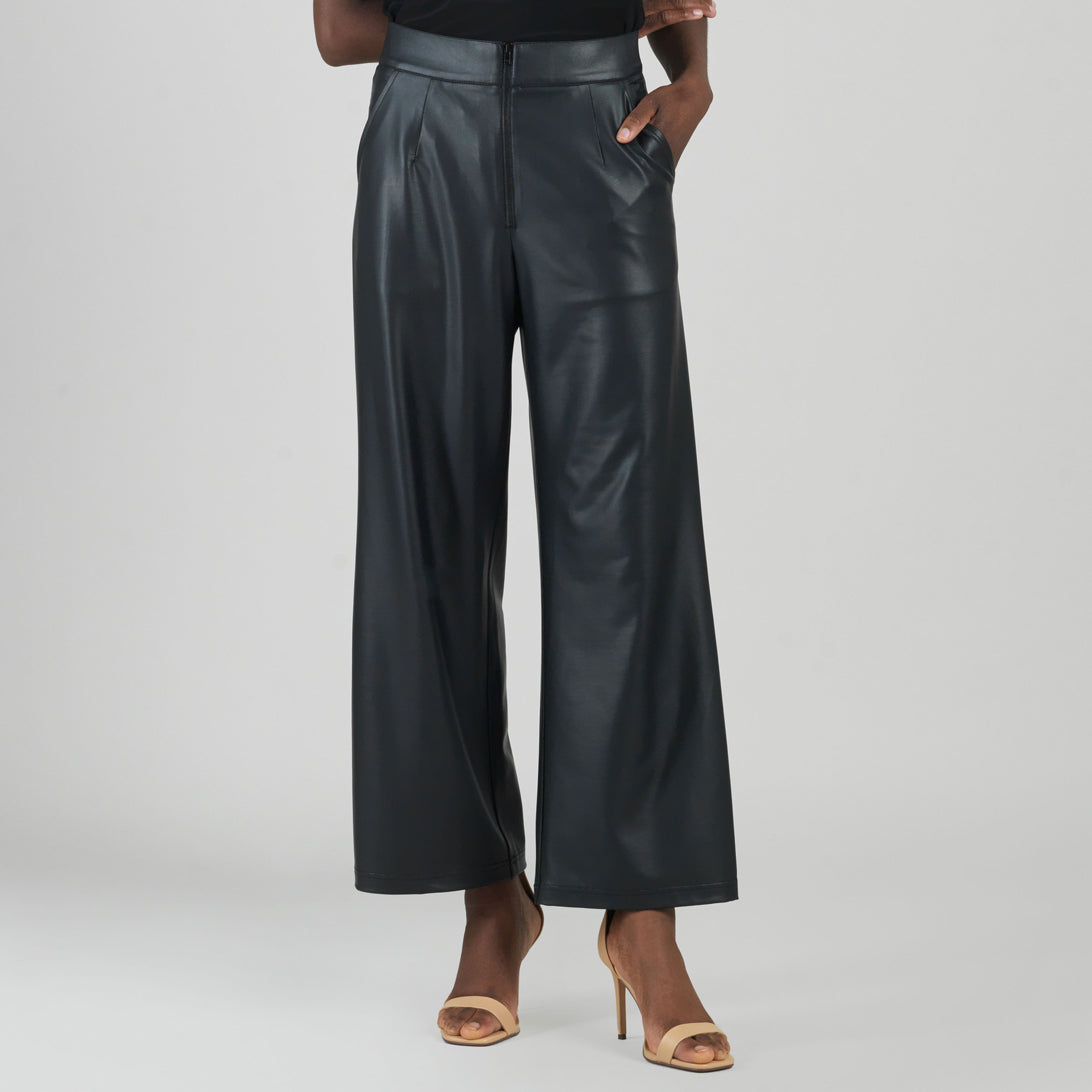 Liquid Leather™ - Sheen Zip Closure Loose Leg Pocket Pant - Black
