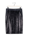 Sequin Knit - Liquid Leather™ Trim Pencil Skirt - Black