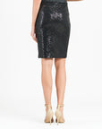 Sequin Knit - Liquid Leather™ Trim Pencil Skirt - Black