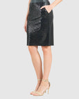 Sequin Knit - Liquid Leather™ Trim Pencil Skirt - Black