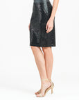 Sequin Knit - Liquid Leather™ Trim Pencil Skirt - Black