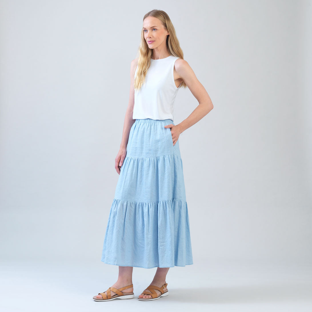 Soft Cotton - Double Tiered Maxi Skirt - Powder Blue - Limited