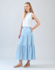 Soft Cotton - Double Tiered Maxi Skirt - Powder Blue - Clara Sunwoo