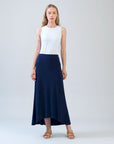 Cascade Drape Hi-Low Maxi Skirt - Navy - Clara Sunwoo