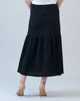 Linen Knit - Tie Waist Tiered Maxi Skirt - Black - Final Sale!