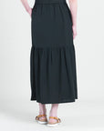 Linen Knit - Tie Waist Tiered Maxi Skirt - Black