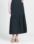 Linen Knit - Tie Waist Tiered Maxi Skirt - Black