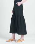 Linen Knit - Tie Waist Tiered Maxi Skirt - Black