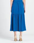 Soft Textured Rayon - Tie Waist Tiered Maxi Skirt - Cobalt