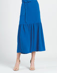 Soft Textured Rayon - Tie Waist Tiered Maxi Skirt - Cobalt