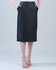 Liquid Leather™ Side Pocket Midi Skirt - Black