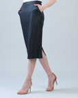 Liquid Leather™ Side Pocket Midi Skirt - Black