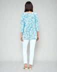 Textured Parachute Hem Tunic - Floral Rain-Turquoise - Final Sale!