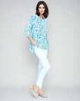 Textured Parachute Hem Tunic - Floral Rain-Turquoise - Final Sale!