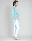 Textured Parachute Hem Tunic - Floral Rain-Turquoise - Final Sale!