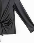 Liquid Leather™ - Sheen Center Front Tie Top - Black