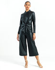 Liquid Leather™ - Sheen Center Front Tie Top - Black