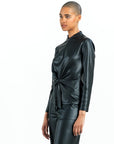 Liquid Leather™ - Sheen Center Front Tie Top - Black