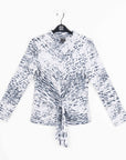 Cozy Shimmer Texture - Center Front Tie Sweater Top - Snow Leopard - Final Sale!