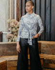 Cozy Shimmer Texture - Center Front Tie Sweater Top - Snow Leopard - Final Sale!