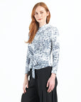 Cozy Shimmer Texture - Center Front Tie Sweater Top - Snow Leopard - Final Sale!