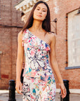 Butter Knit - Ribbon One Shoulder Ruffle Neckline Top - Water Floral - Final Sale!