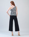 Ribbon One Shoulder Ruffle Neckline Top - Leaf Stripe - Final Sale!