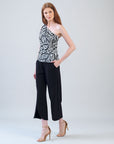 Ribbon One Shoulder Ruffle Neckline Top - Leaf Stripe - Final Sale!