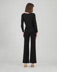 Pearl Cuff Side Tie Waist Top - Black