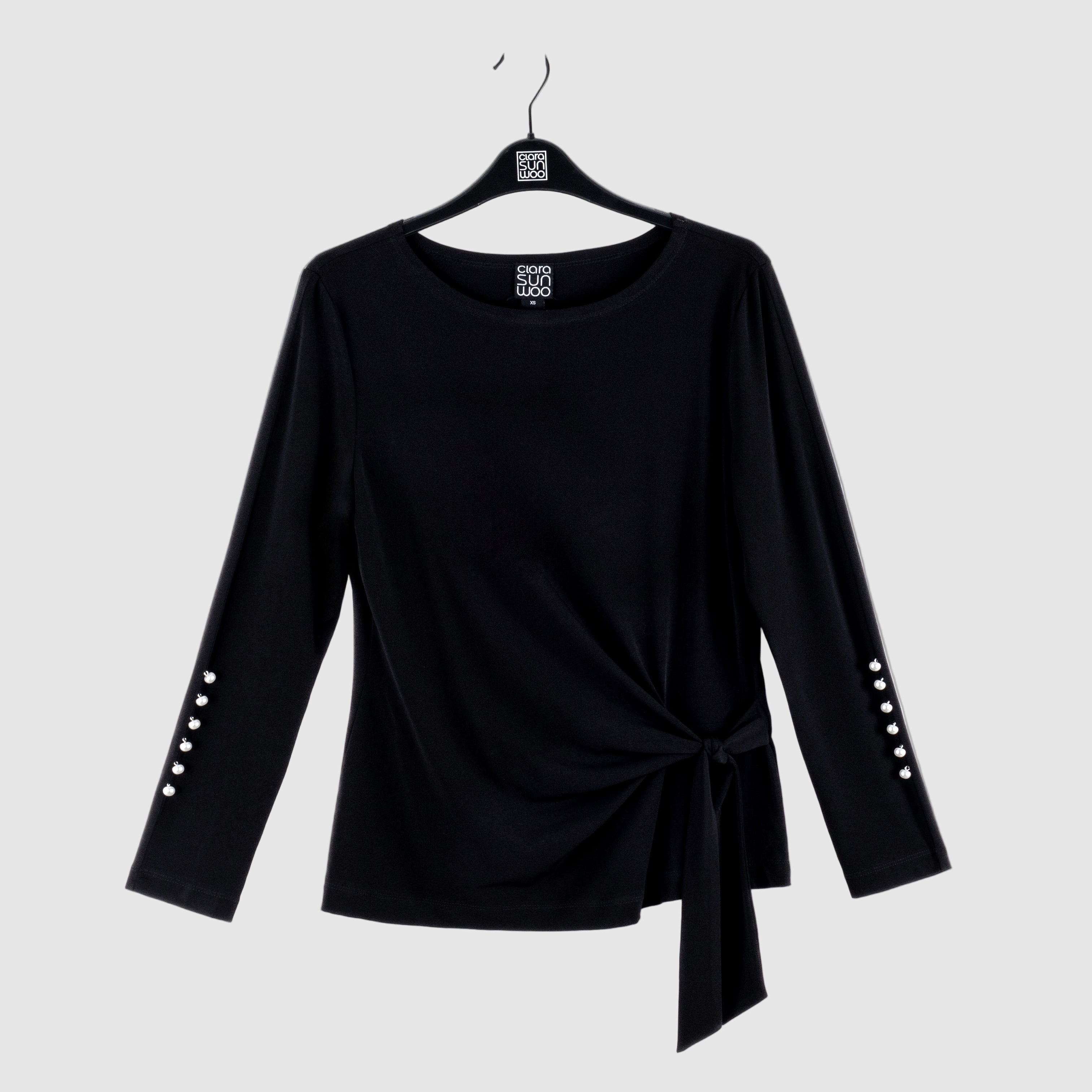 Pearl Cuff Side Tie Waist Top - Black - Final Sale – Clara Sunwoo