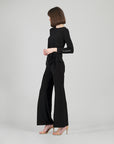 Pearl Cuff Side Tie Waist Top - Black