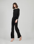 Pearl Cuff Side Tie Waist Top - Black