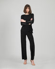 Pearl Cuff Side Tie Waist Top - Black