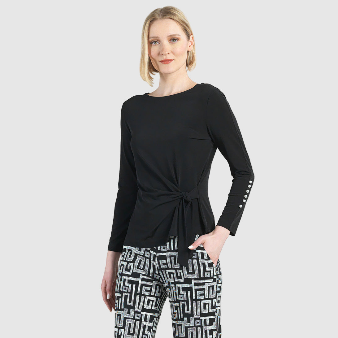 Pearl Cuff Side Tie Waist Top - Black – Clara Sunwoo